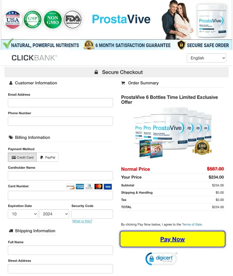 ProstaVive secure ClickBank checkout page screenshot